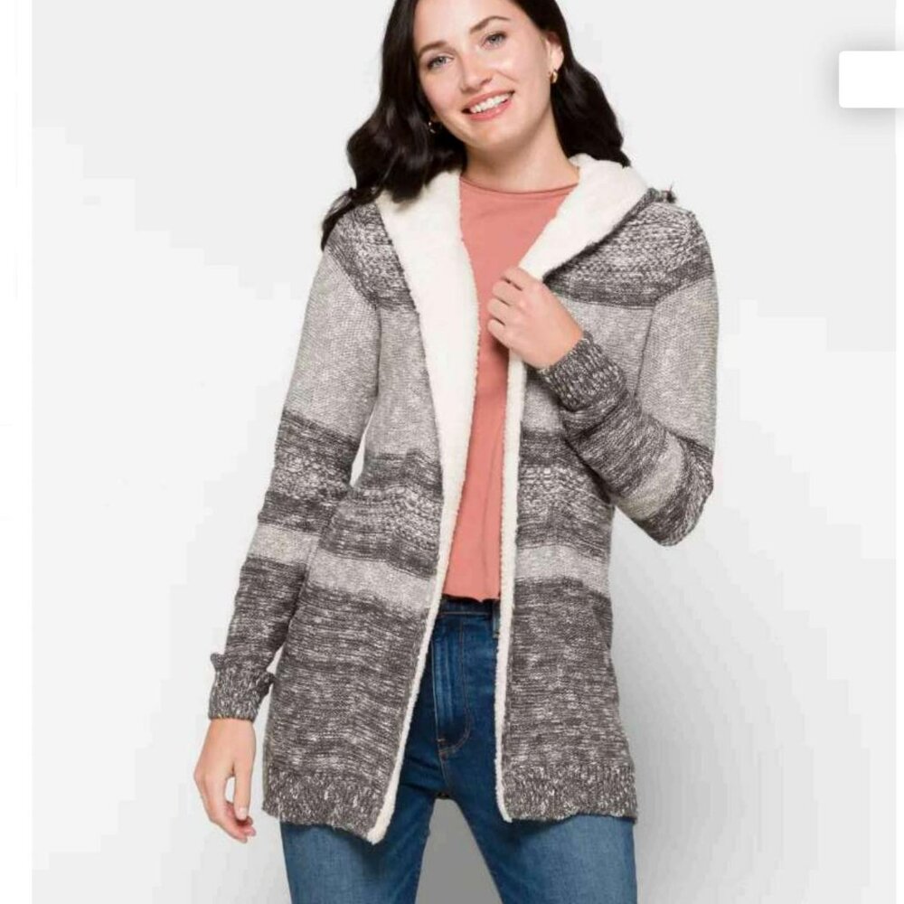 Lety & me white and gray fur lined sweater